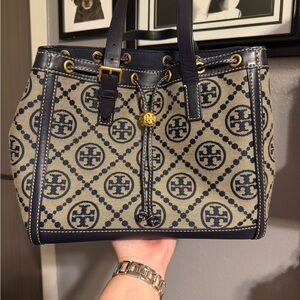 Tory Burch Navy and Beige Tote Bag